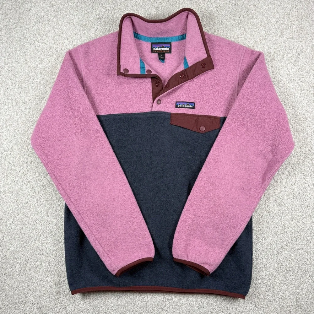 Patagonia Synchilla Fleece Pullover Mens XS Pink Grey Snap-T Colorblock 25450